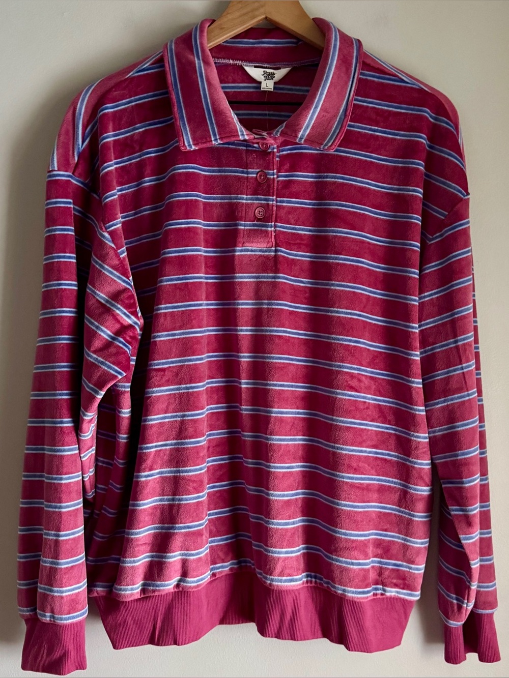Ascot And Hart NWT Collared Striped Long Sleeve Velour Blouse Size Large